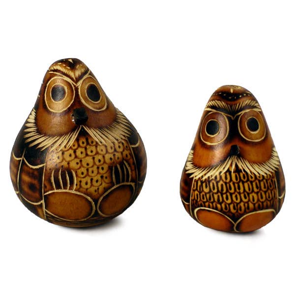 Sanyork Fair Trade - Wholesale Decorative Tabletop Object - Carved Gourd Owl Rattlers 3" Assorted Colors & Size Peru