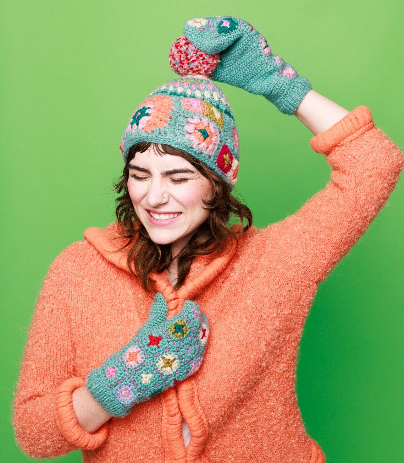 Turkos Woodstock virkad mössa för wholesale på Faire2