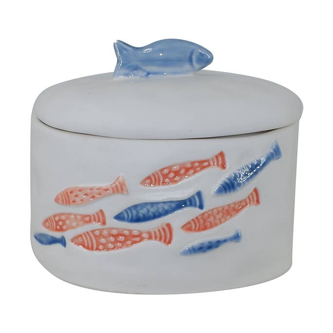 School of Fish 5" Ceramic Trinket Box for wholesale by CB Home Collection