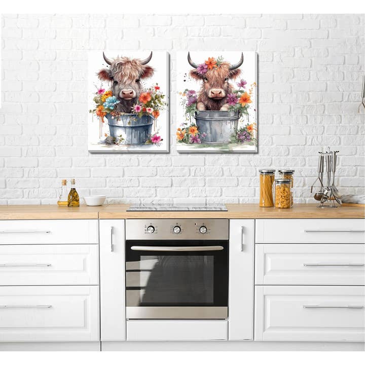 Streamline Art - Wholesale Wall Accent - Baby Highland Cow Canvas Wall Art Set1