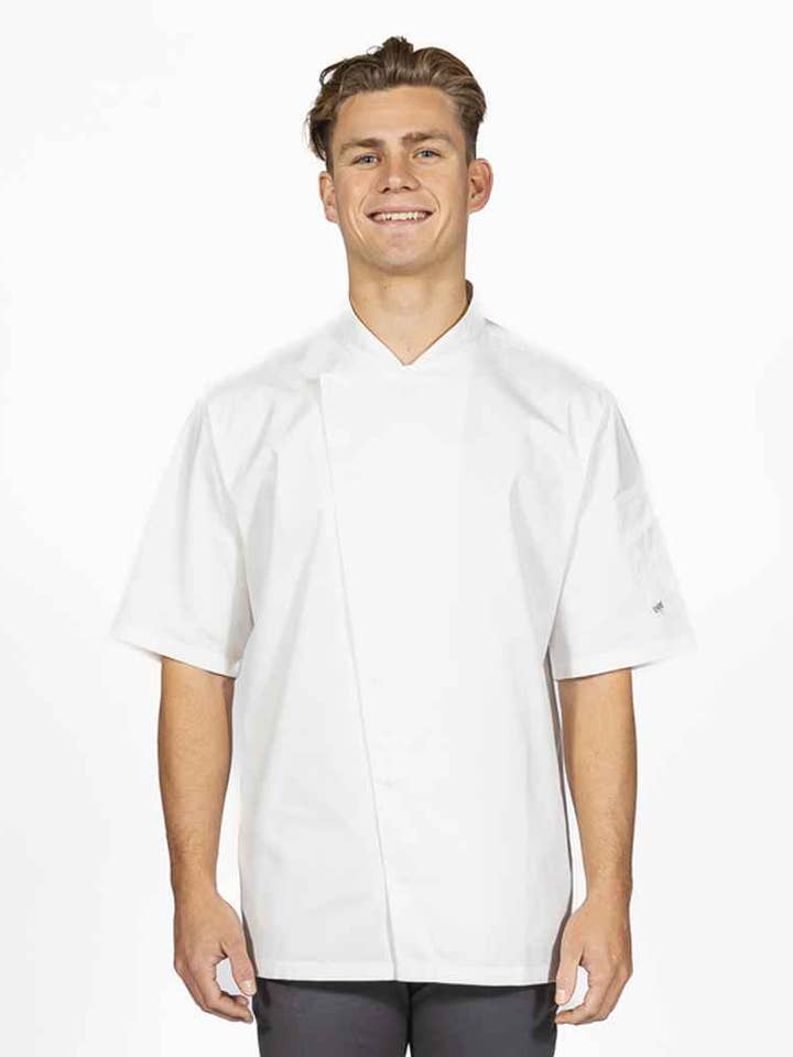 White ADC - Short Sleeve Asymmetric Chef's Jacket for wholesale on Faire2