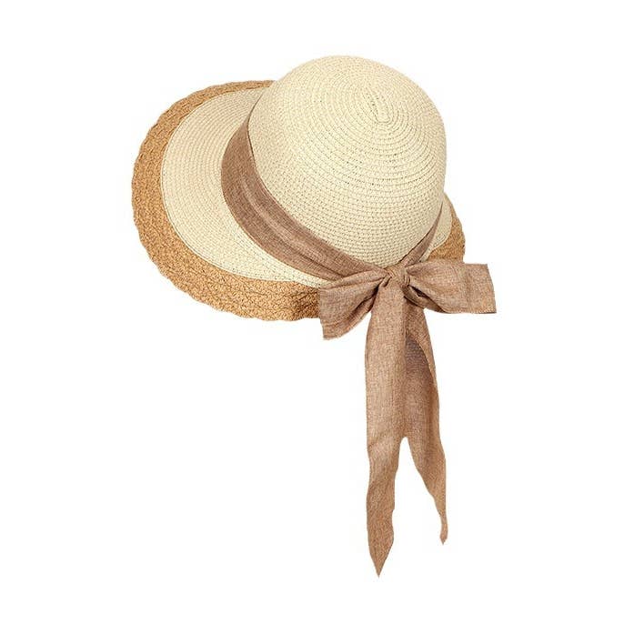 Brown Bowknot Straw Sun Summer Hat for wholesale on Faire0