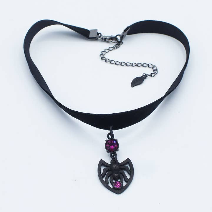 Colar Choker Spider Shield, Cristal Redondo & Veludo Preto por atacado de Fizz