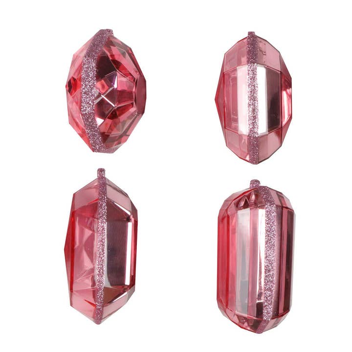 4–5″ Baby Pink Rektangel Juvelglitterpynt - Sæt med 4 for engroshandel hos RC Home Decor