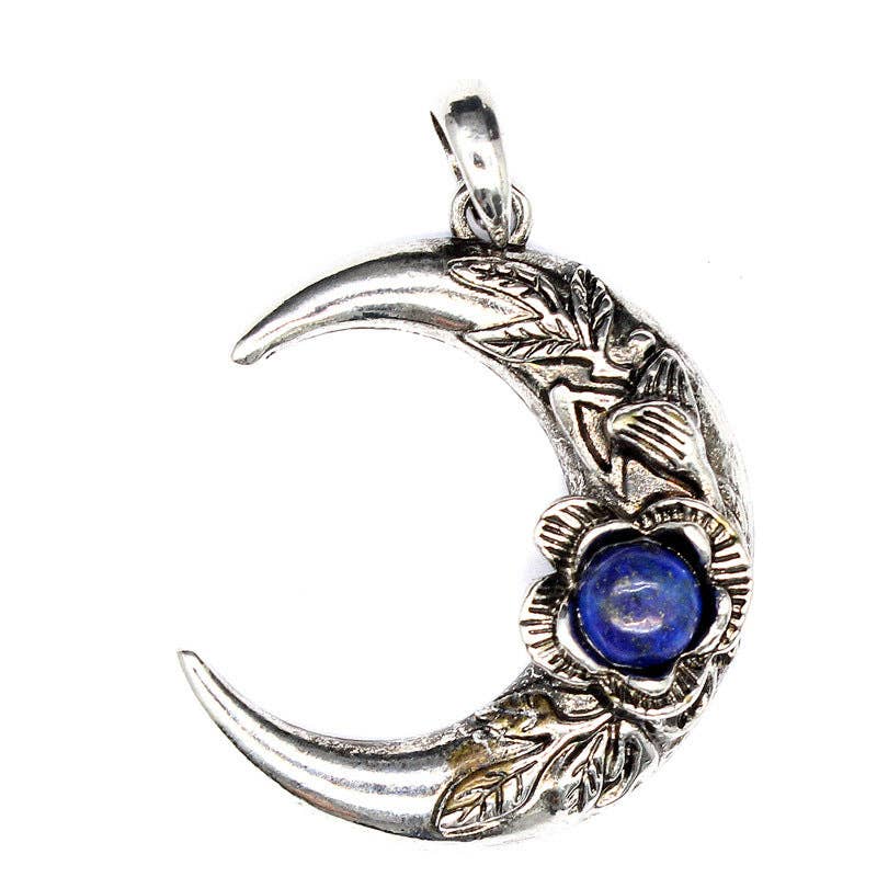 Mio Queena – wholesale Spiritual stone/crystal – Vintage Inlaid Stone Rose Moon Charm Pendant - CS/MS8