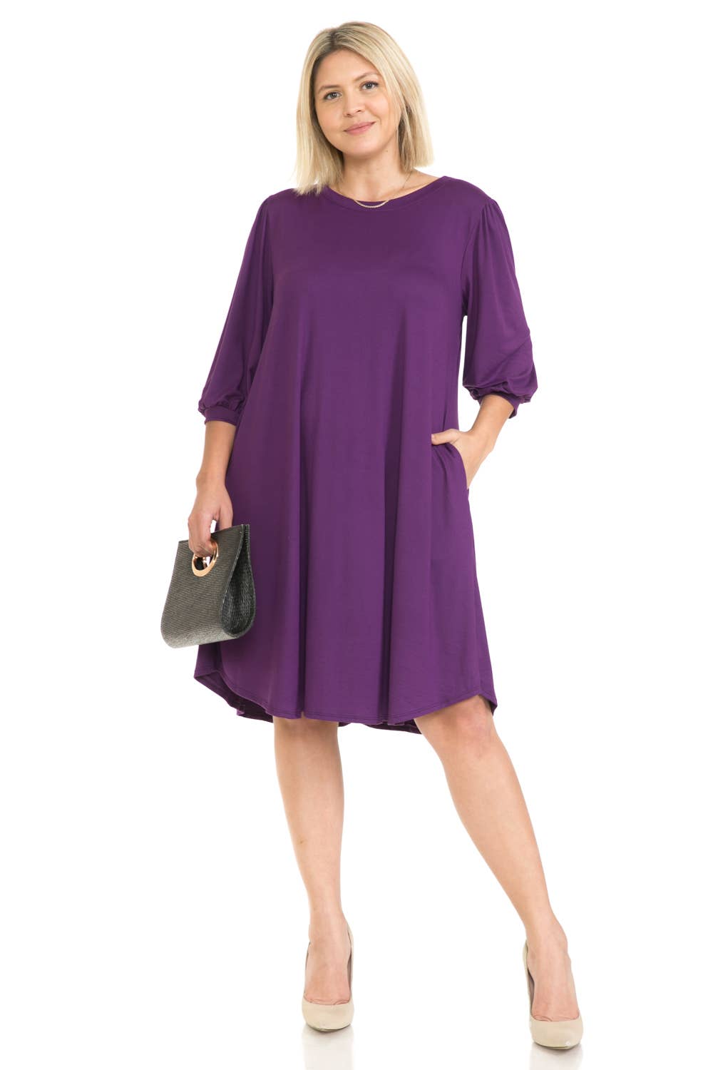 Allium - Wholesale Dress - Women's - Plus Size Balloon Sleeve Midi Dress10