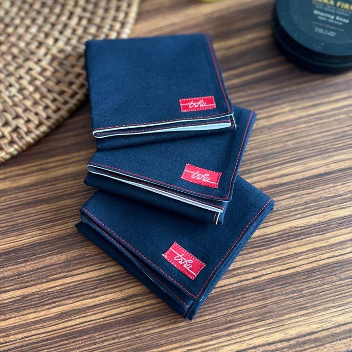 Thick Navy Cotton Handkerchief with White Lining (two-ply) for wholesale by TSHU