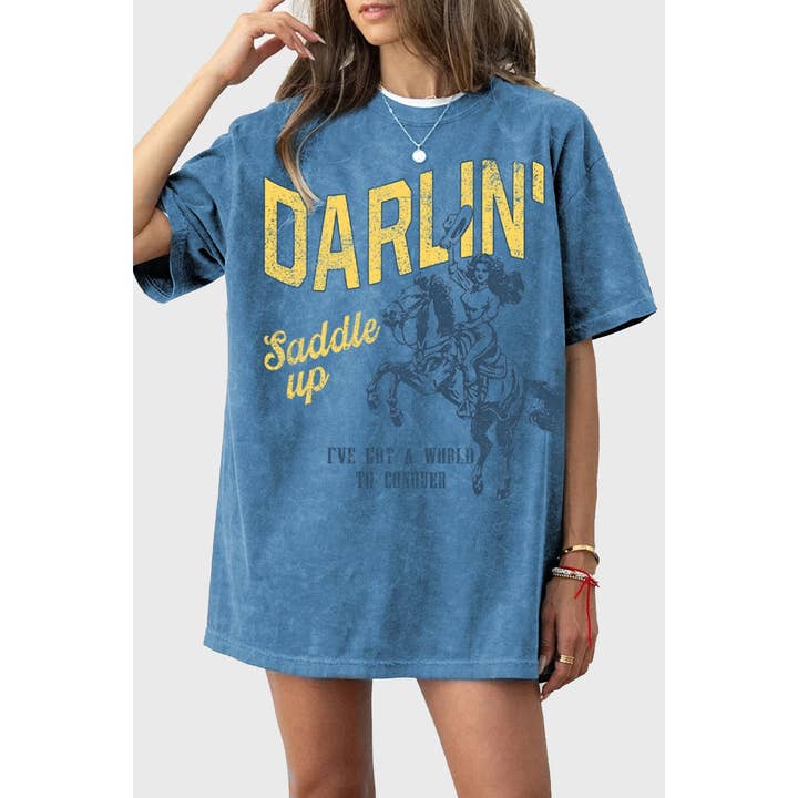 HRTandLUV - Wholesale Screen Printed T-Shirt - Women's - DARLIN SADDLE UP MINERAL GRAPHIC TEE