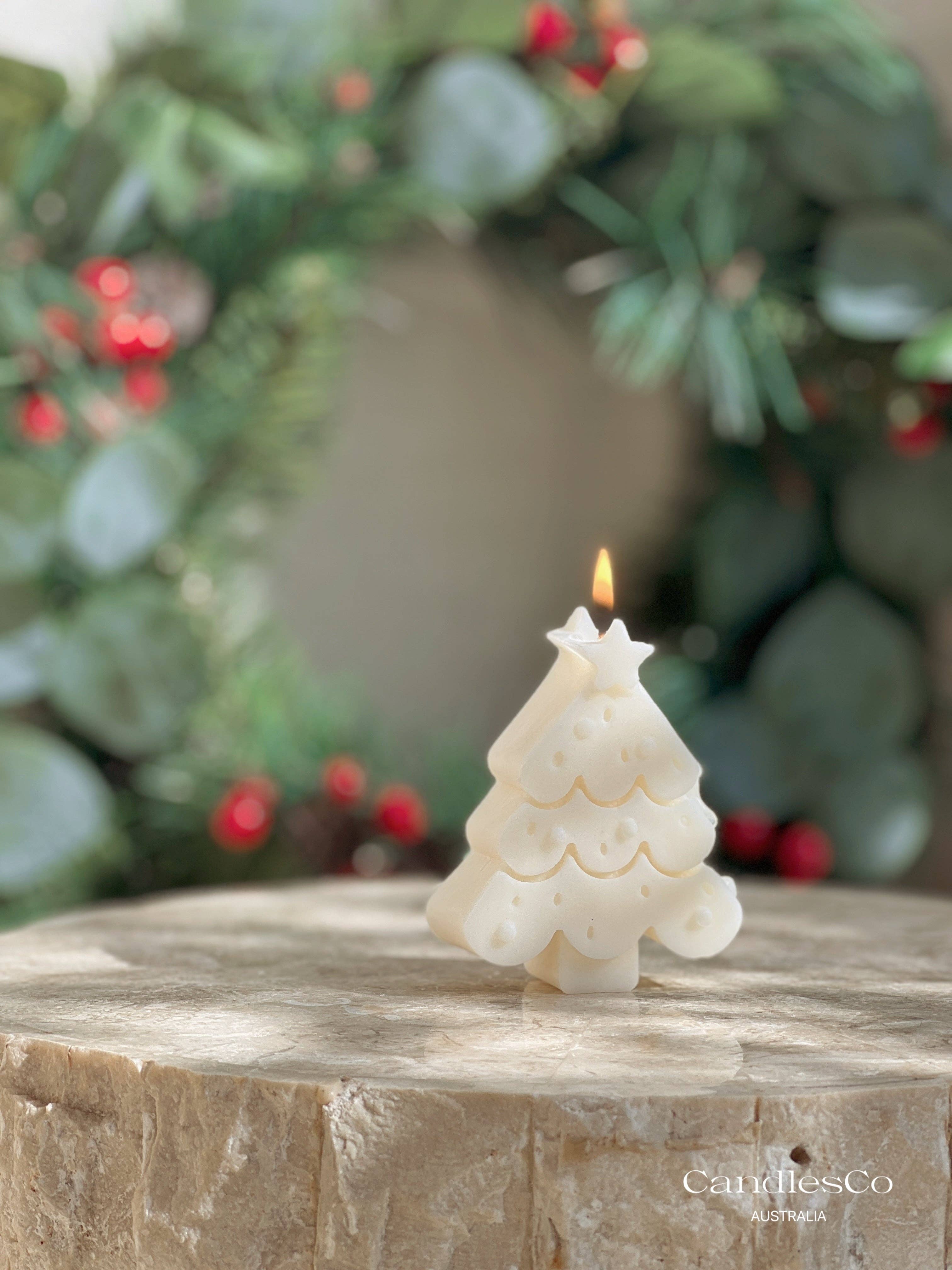 White Unscented Hand-Poured Soy Wax Christmas tree for wholesale on Faire1