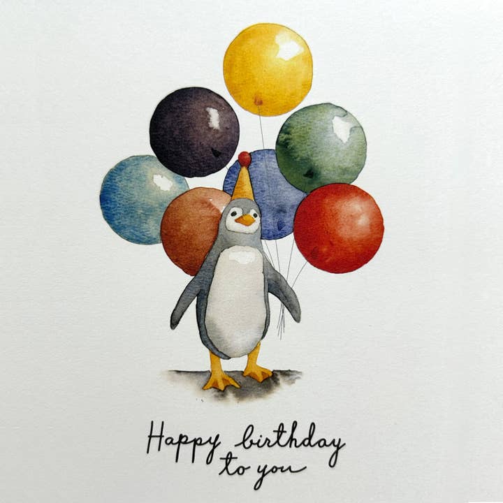 Fresh Fish - Wholesale Birthday Card - John Dory Greeting Card - Penguin with Balloons - Birthday2