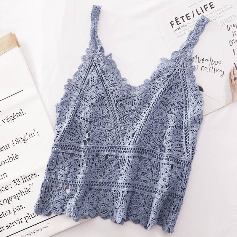 HIDDENBRAND - Wholesale Tank Top - Women's - Bohemia Crochet Lace v-neck tank top - 7 colors12