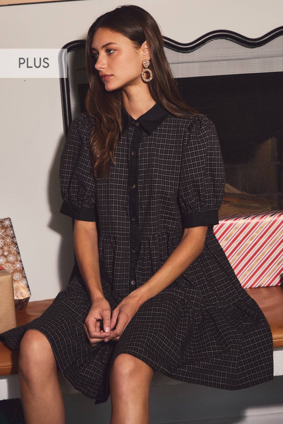 Oddi - Vente Robe – femme - Robe babydoll à carreaux avec boutons devant0