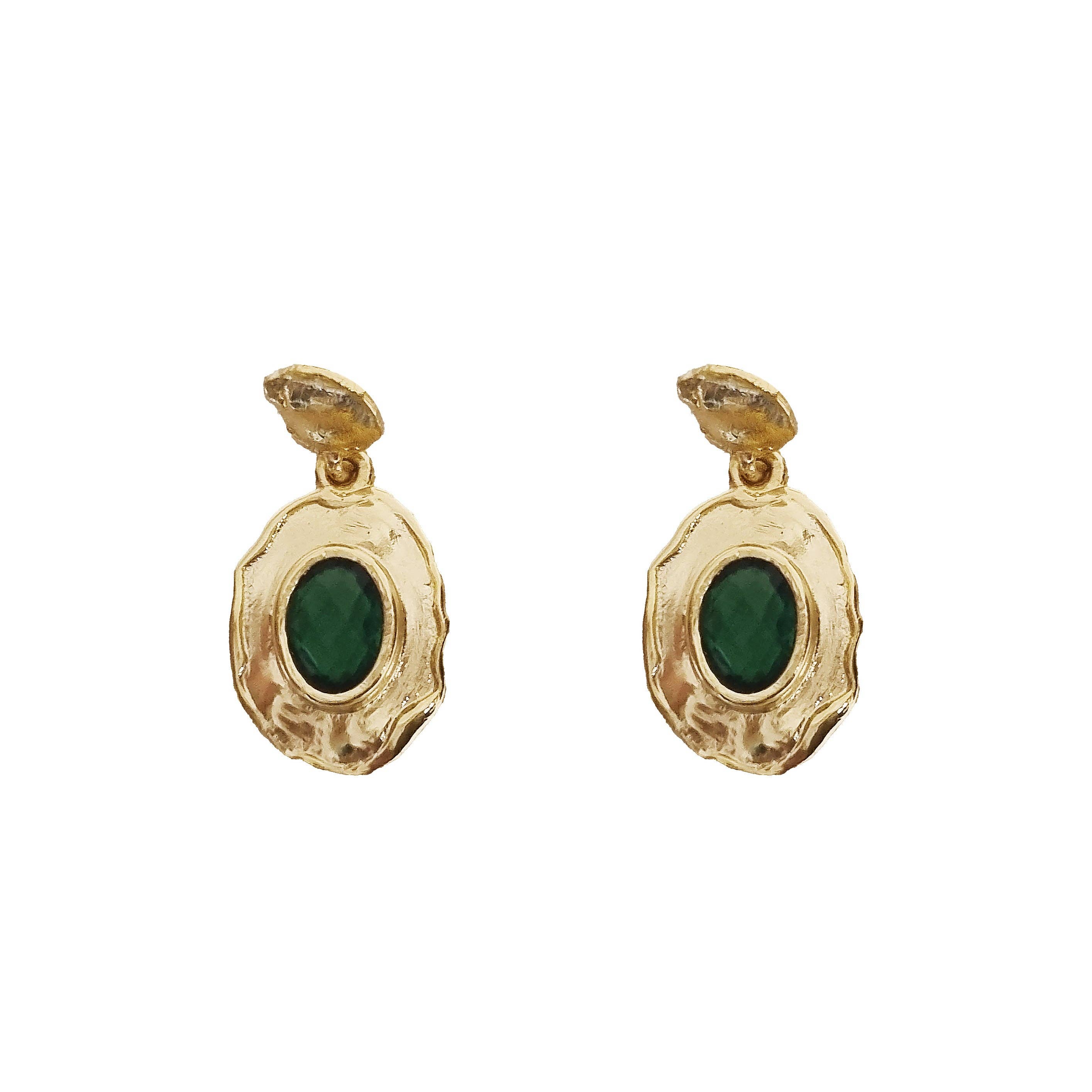 Meshca - Wholesale Dangle earrings - EMERALD GOLD MEDALLION