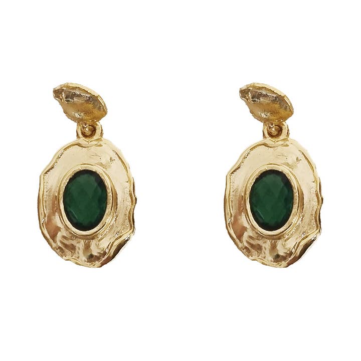 Meshca - Wholesale Dangle earrings - EMERALD GOLD MEDALLION0