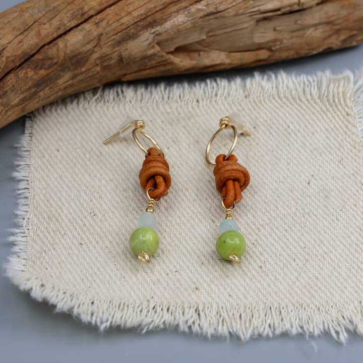 The Stitch Alliance - Wholesale Dangle Earrings - Peridot & Aquamarine Bead Earrings / 14k Gold Fill / Leather5