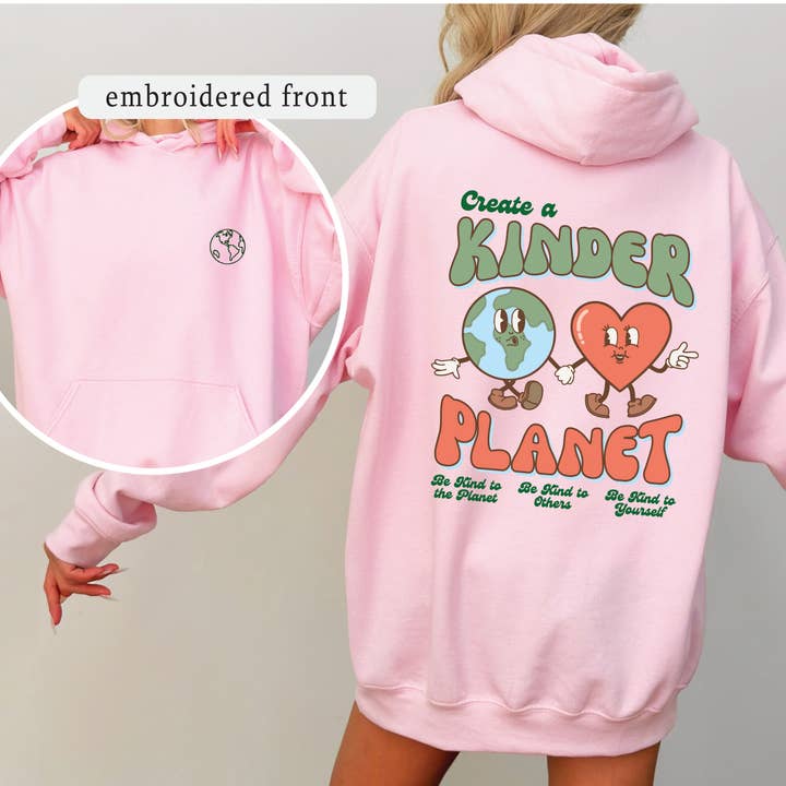 P E T I T R U E – Hoodie – Mulher por atacado – Moletom com capuz Bordado Kinder Planet Earth Day Hood1