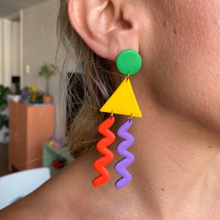 Sunny and Sal - Venta al por mayor Pendientes colgantes - Garabatos triangulares no coincidentes