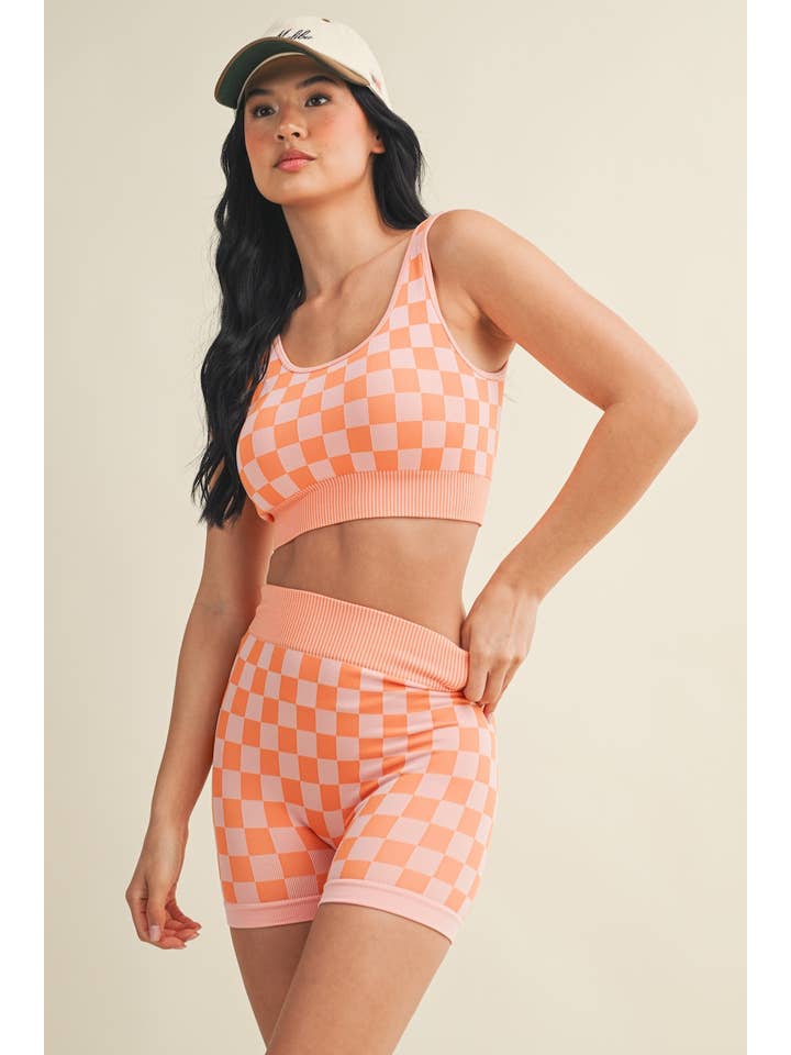 KIMBERLY C - Wholesale Activewear Set - Women's - Checkmate Cropped Two Piece Set58