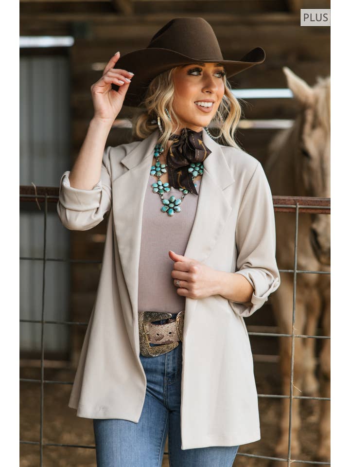 Andrée by Unit - Wholesale Blazer - Women's - PLUS SIZE Open Front Relaxed Boyfriend Blazer