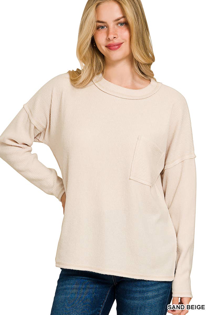 Vanilla Monkey - Wholesale Knit Sweater - Women's - Ribbed Brushed Melange Hacci Sweater With A Pocket3