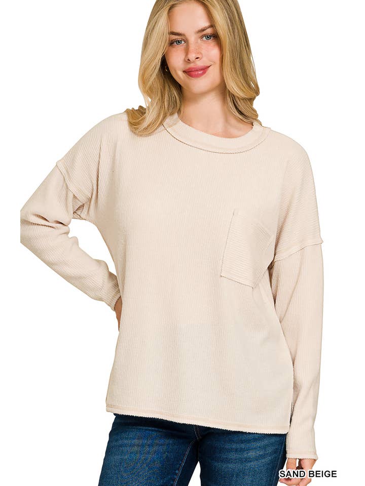 Vanilla Monkey - Wholesale Knit Sweater - Women's - Ribbed Brushed Melange Hacci Sweater With A Pocket3