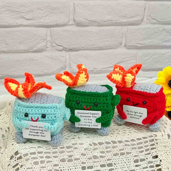 Crochet Emotional Support Dumpster Fire Gifts, Handmade Toy for wholesale by TOMOPOD LLC