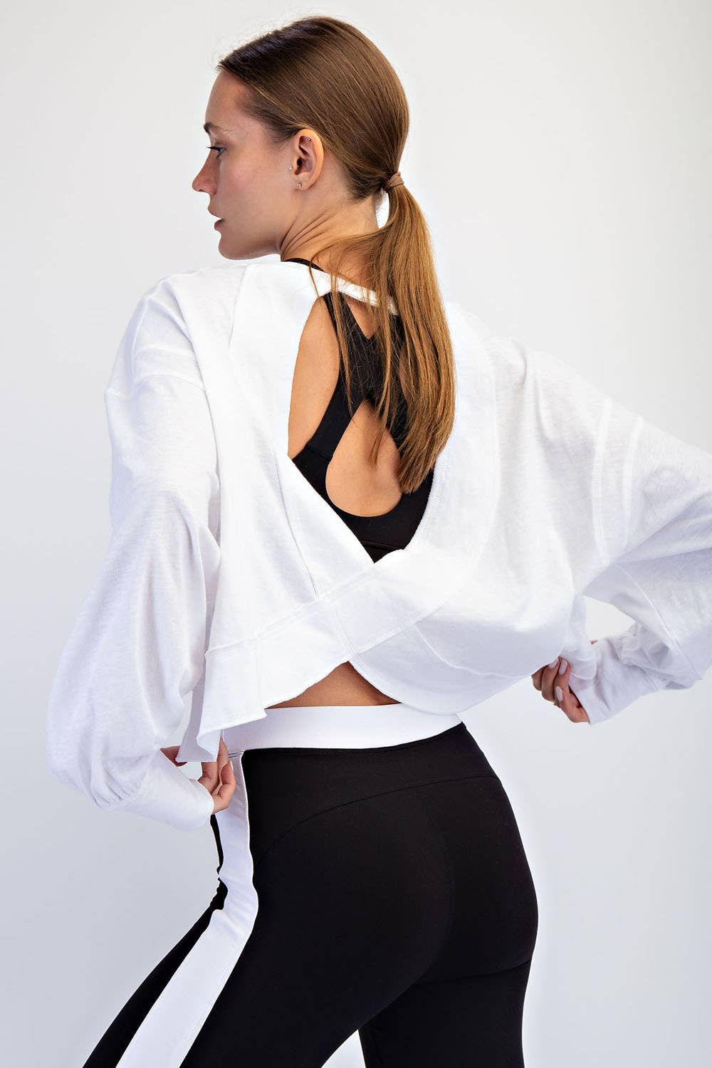 Rae Mode - Wholesale Lounge Top - Women's - COTTON SLUB OPEN BACK LONG SLEEVE TOP0
