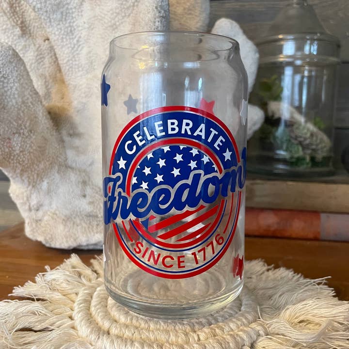 Mickee Mariee - Wholesale Drinking Glass/Cup - Celebrate Freedom Glass Can - 16 or 20 oz Coffee Drink Cup0