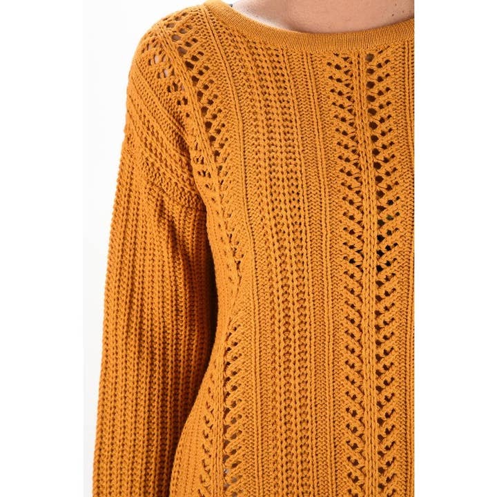 Mak - Wholesale Knit Sweater - Women's - Leaf Crochet Detailed Rolled Up Sleeve Sweater HB20523
