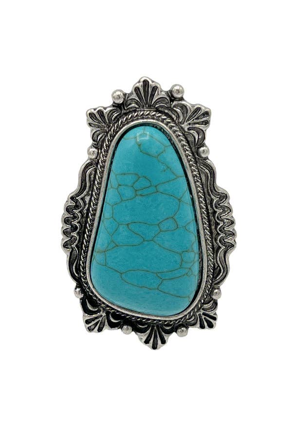 Burnished Silver Turquoise Angular Framed Gemstone Cuff Ring for wholesale on Faire3
