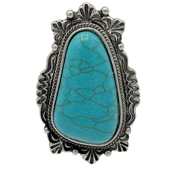 Burnished Silver Turquoise Angular Framed Gemstone Cuff Ring for wholesale on Faire3