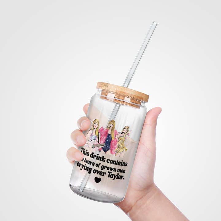 Taylor Swift Grown Men's Tear Glass with Lid & Straw for wholesale by Jennifer Vallez