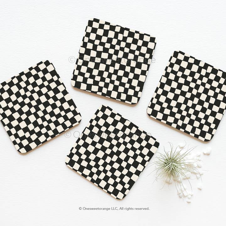 Lazy Check Untersetzer-Set mit 4 karierten Untersetzern für den Großhandel von Onesweetorange
