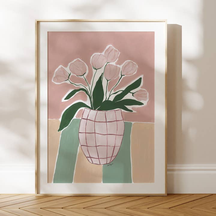 Pink Tulips Still Life Fine Art Print for wholesale by Emily M Art and Design