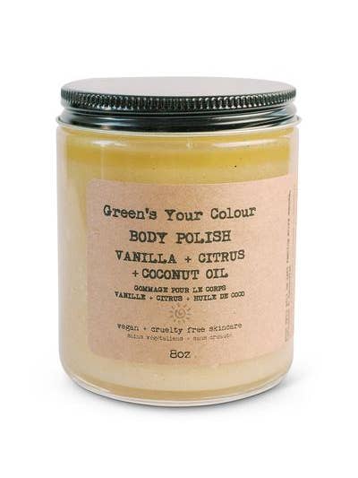 Body Polish Vanilla + Citrus + Coconut Oil **VEGAN** for wholesale by Green's Your Colour Inc.