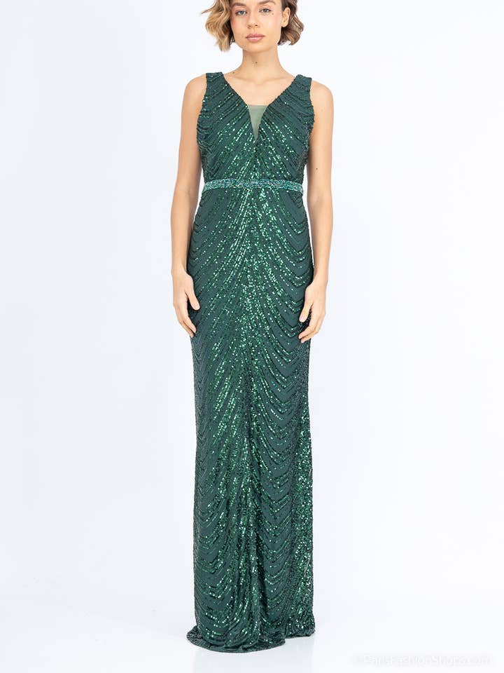 Robe de soirée longue brillante à sequins - 19223 pour la vente par Marie June