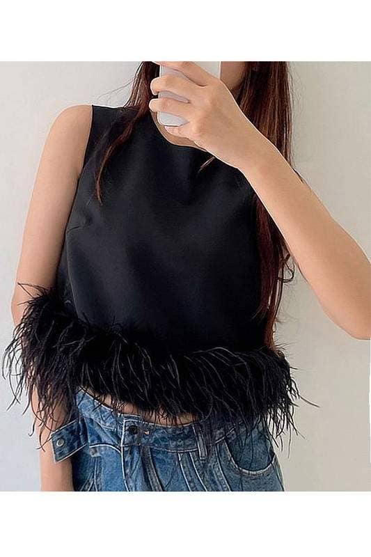 Queen Fashion - Wholesale Blouse - Women's - feather trim sleeveless top feather0