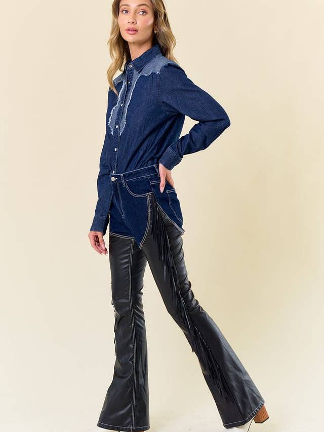 Saints & Hearts – wholesale Jeans - Dam – Mörka denimchaps med fransar1