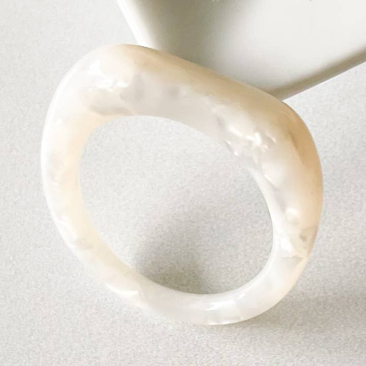 Fenna&Fei - Wholesale Band/Stacked Ring - Square Dome Ring in White Pearl0