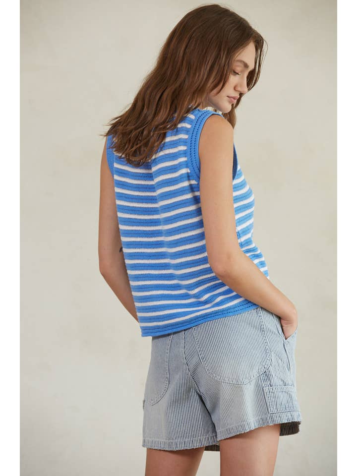 By Together - Wholesale Knit Top - Women's - W1640 | Knit Cotton Sweater Striped Sleeveless Top