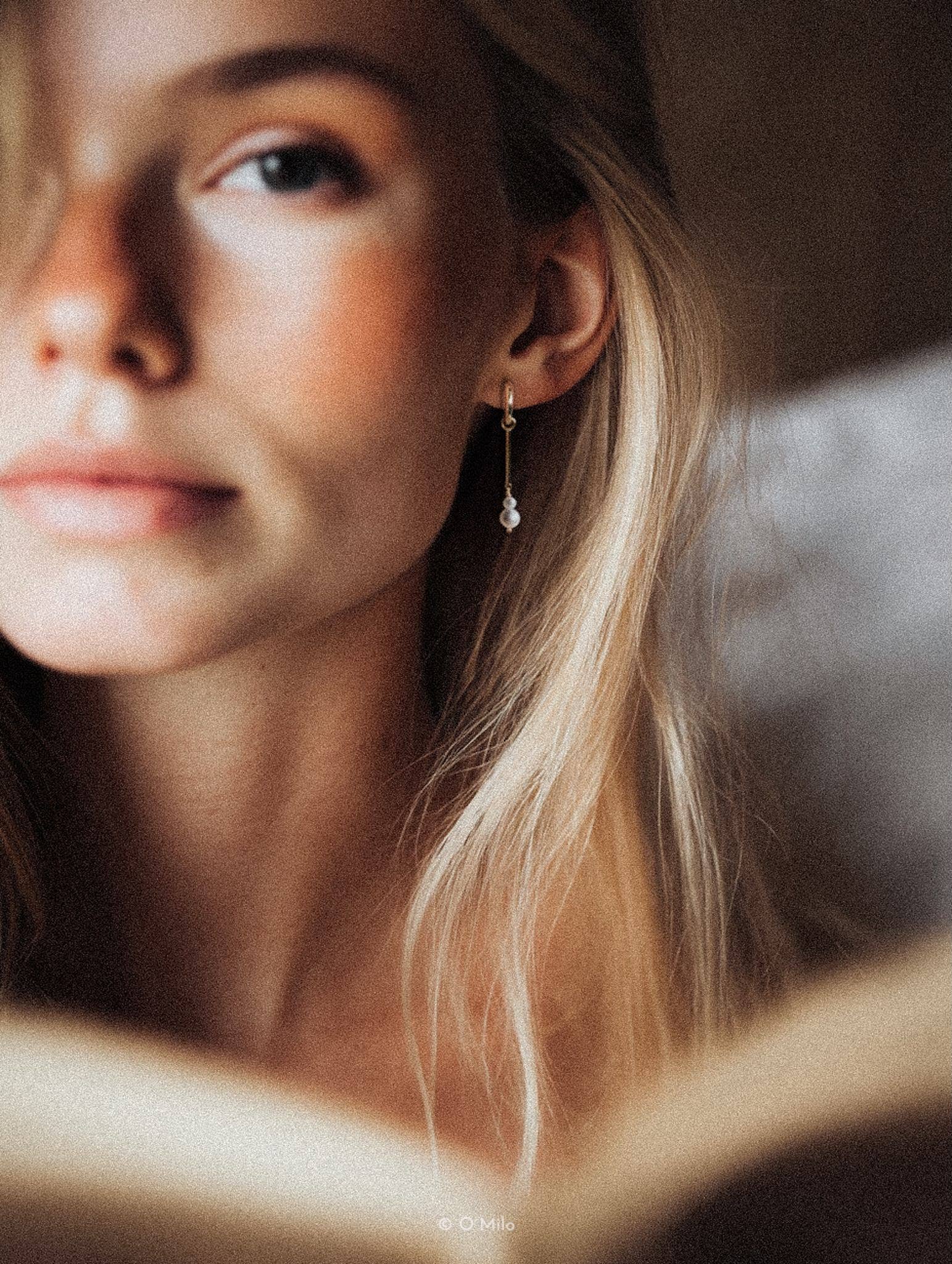 O'Milo - Wholesale Dangle Earrings - Pearl Drop Hoops. Elise5