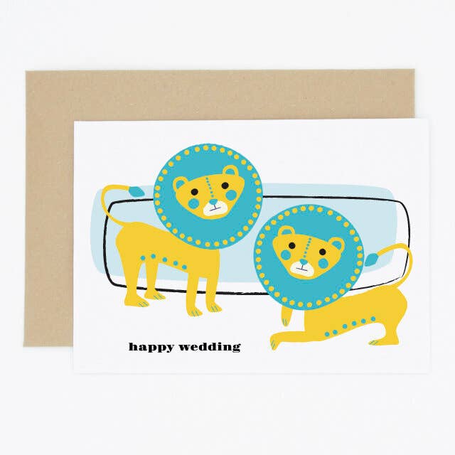 Carte de mariage Mid Century Modern Lions, même sexe, homme/homme pour la vente par Madame Annie et Fils