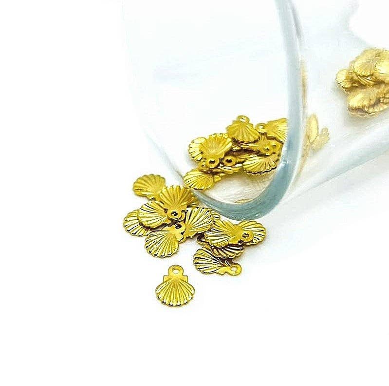 Guerrilla Charm - Wholesale Individual Charm/Pendant - Gold 304 Stainless Steel Tiny Sea Shell Charms, 8x6mm0