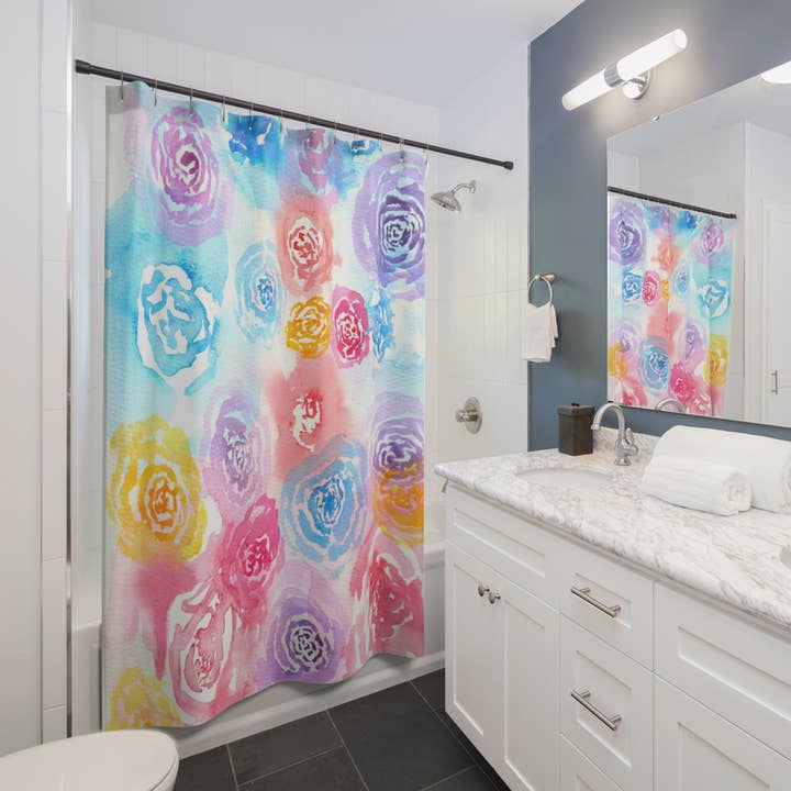 Cortinas de Chuveiro Florais em Aquarela - Estampa Beleza Caótica por atacado de Oceane's Echo