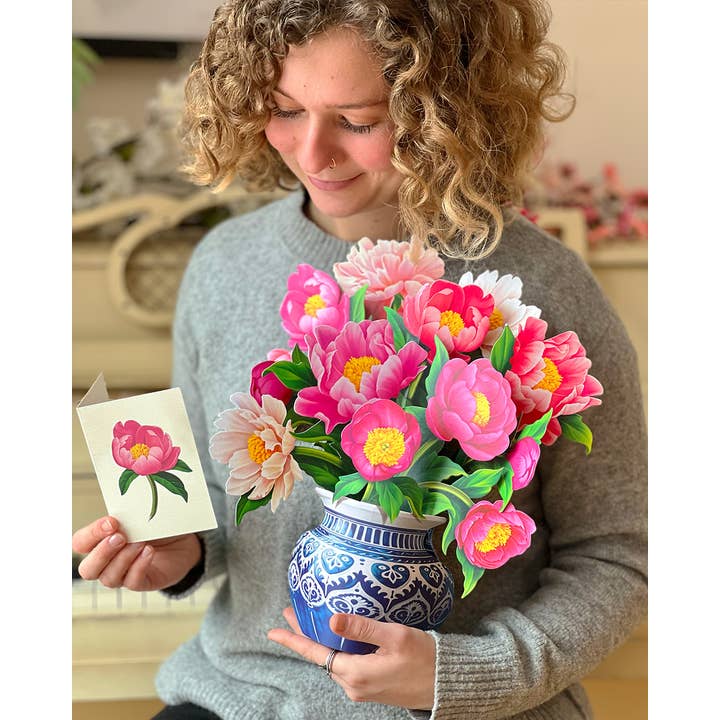 FreshCut Paper LLC - Wholesale Everyday Greeting Card - Peony Paradise (8 Pop-up Greeting Cards)