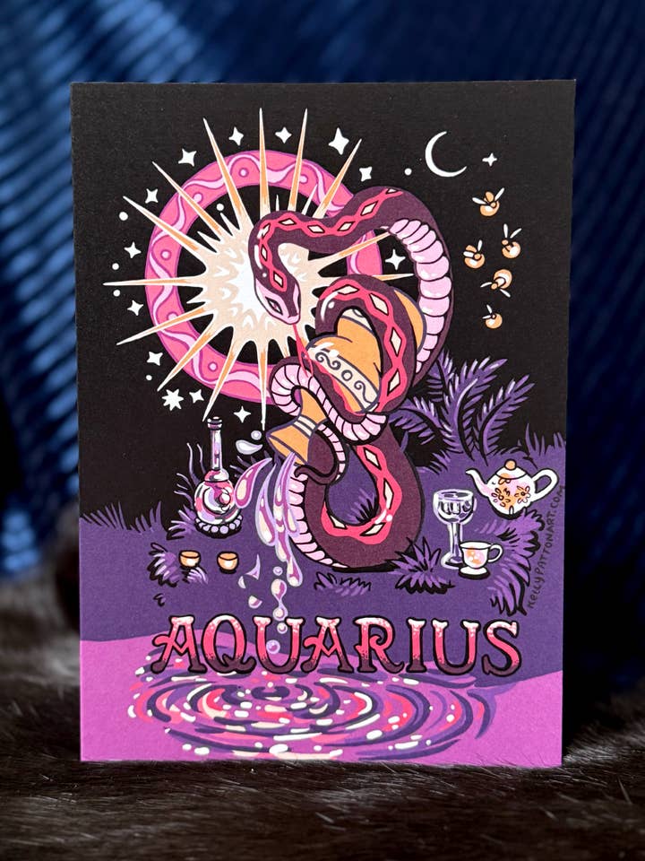 Carte de vœux "Verseau" Design Serpent du Zodiaque, 5" x 7" pour la vente par Secret Creatures