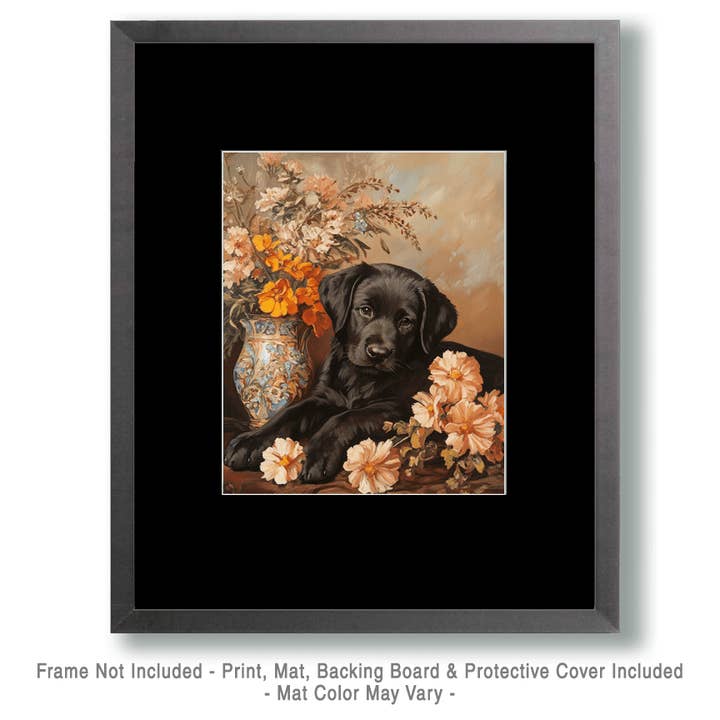 Mowbi - Wholesale Art Print - Black Labrador Retriever Puppy - Pet Dog Still Life Wall Art Prints – 8″x10″ Artwork for 11″x14″ Frame