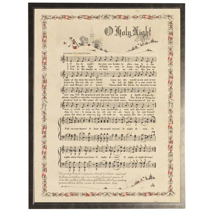 O Holy Night with border Hymn in a pewter frame for wholesale by Antique Curiosities Inc