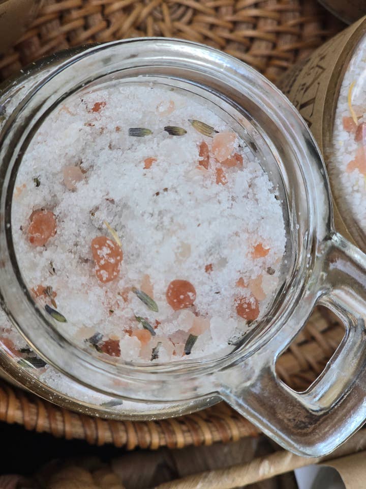 Relax Lavender Mineral Bath Salt with Buds & Oil for wholesale by Agata Naturals Ltd