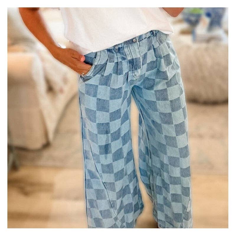 FurDecoration - Wholesale Jeans - Women's - Stylish Checkerboard Print Jeans1